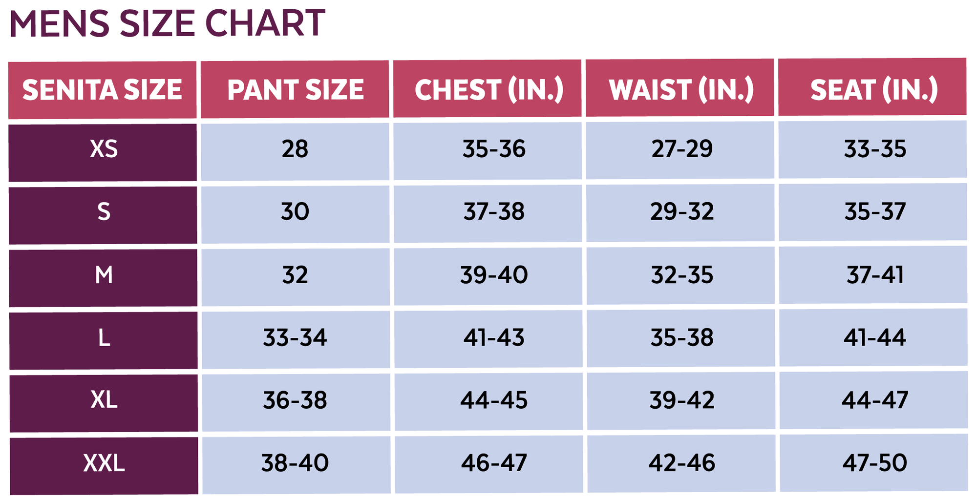 Senita Size Guide – Senita Athletics