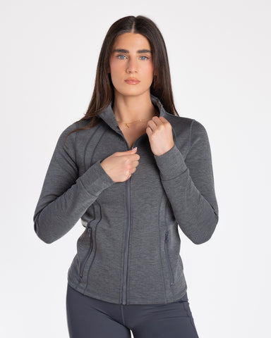 Full Zip Soft Scuba Jacket - Heathered Magnet – Senita Athletics