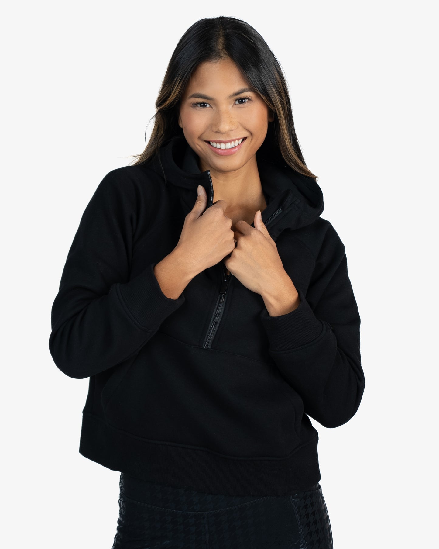 Classic Half Zip Up Hoodie - Black