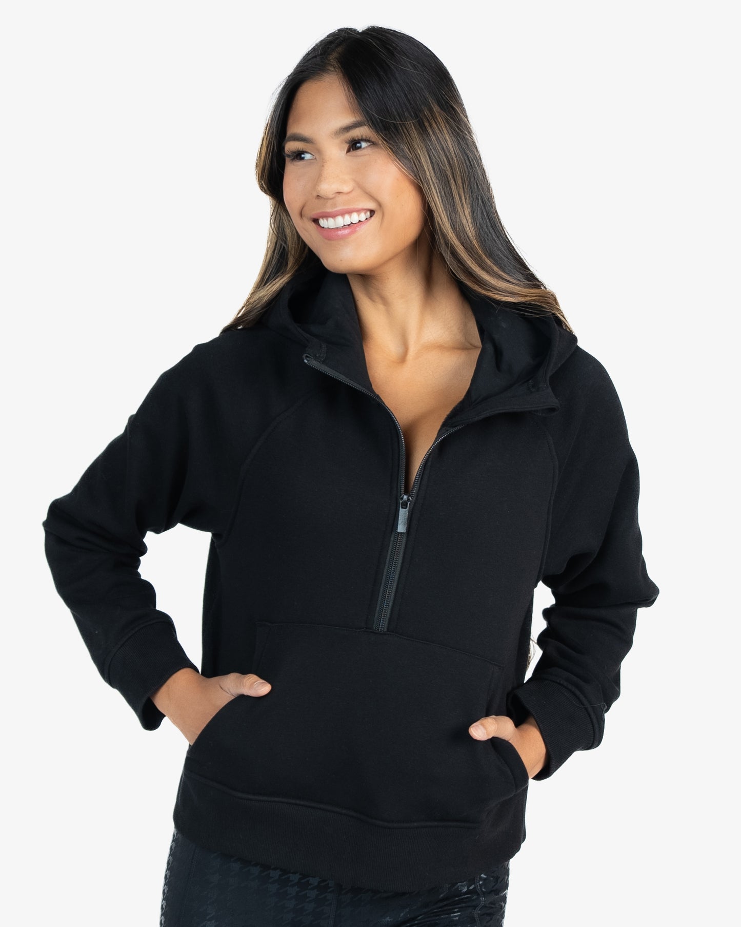 Classic Half Zip Up Hoodie - Black