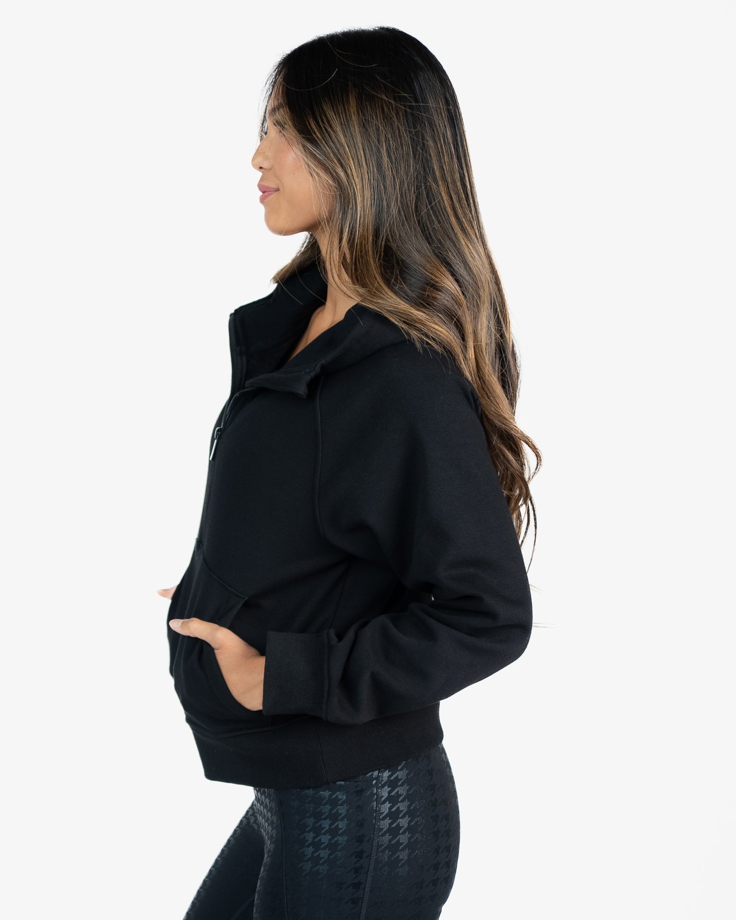 Classic Half Zip Up Hoodie - Black