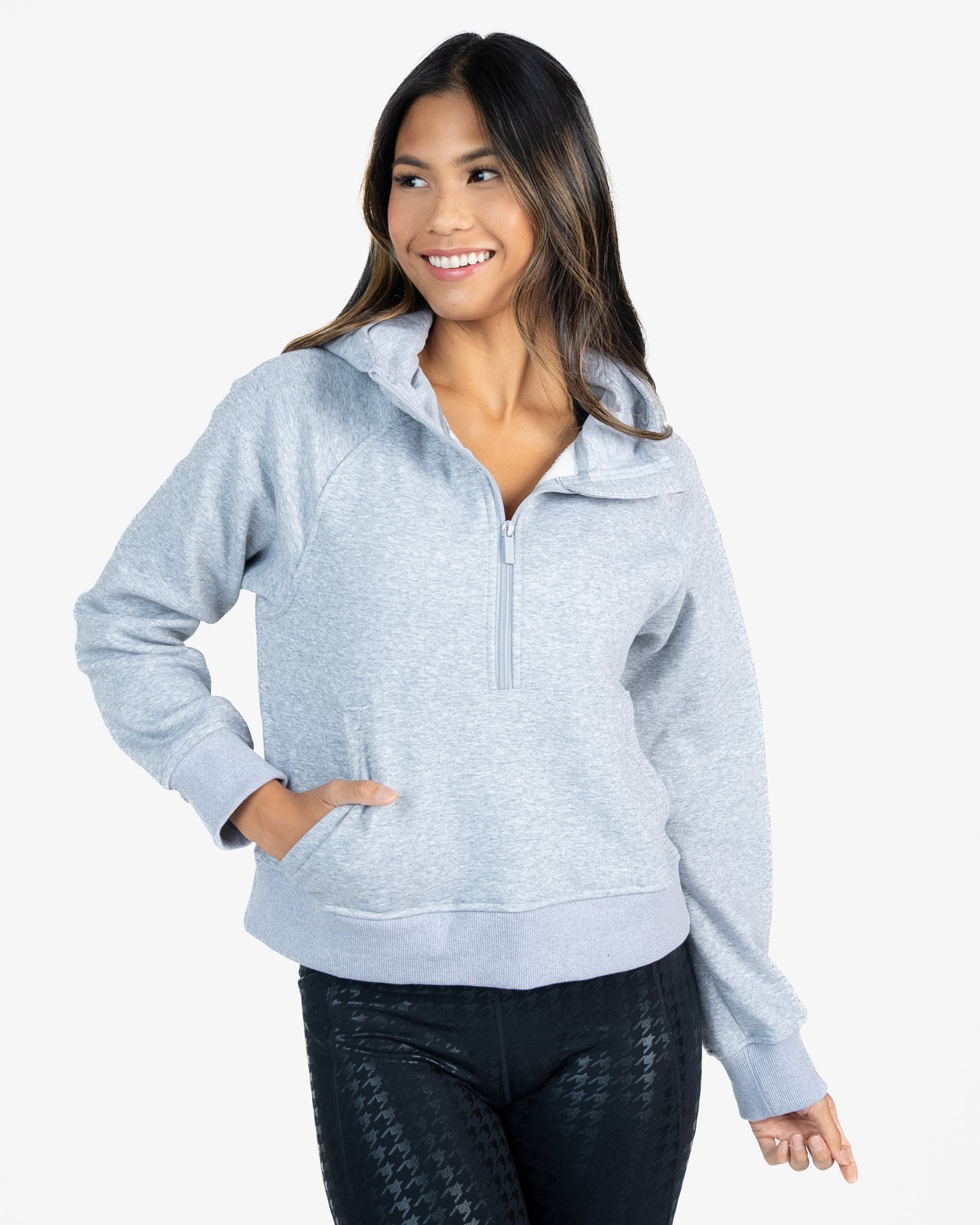 Classic Half Zip Up Hoodie - Heathered Gray