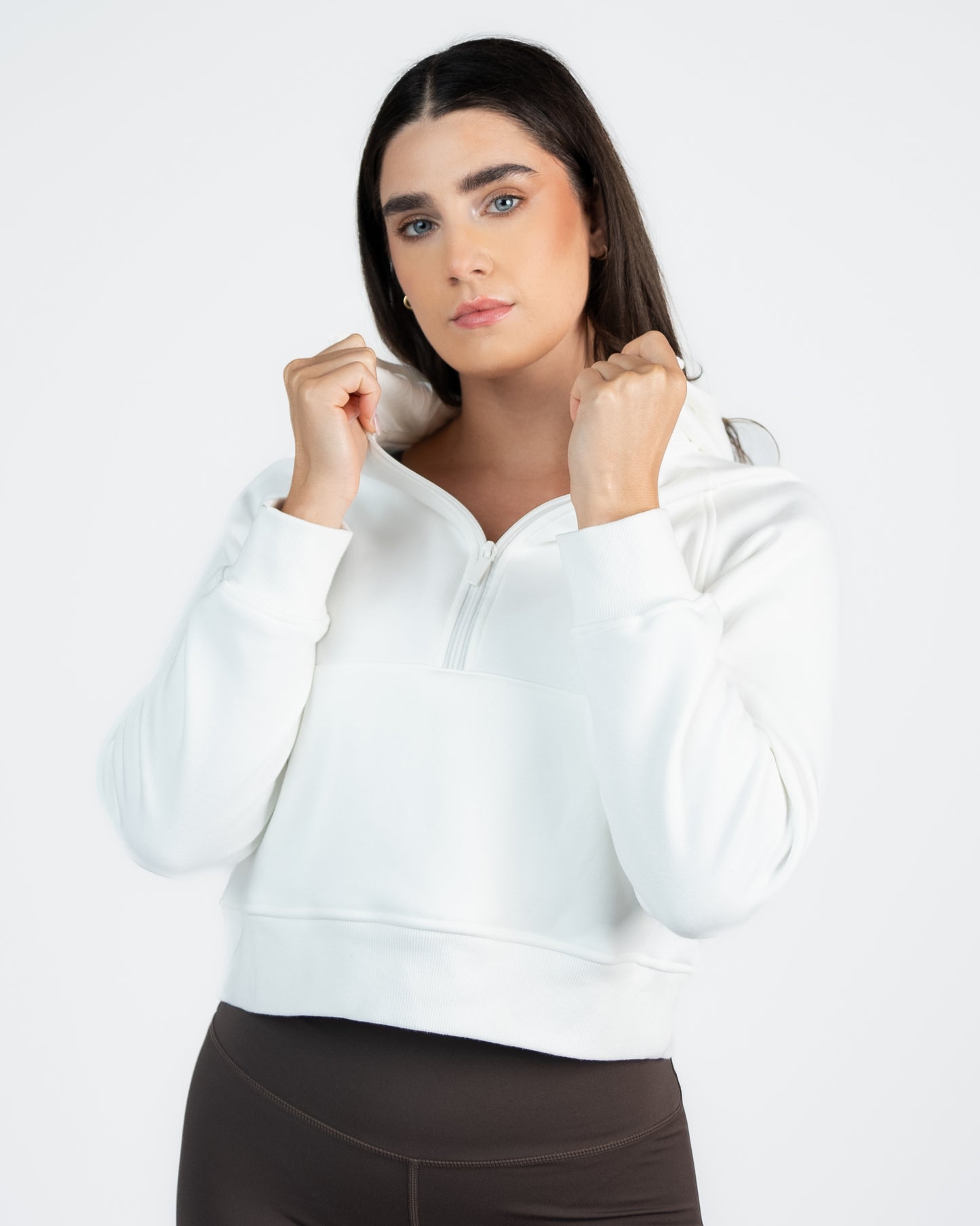 Classic Half Zip Up Hoodie - Sweet Cream