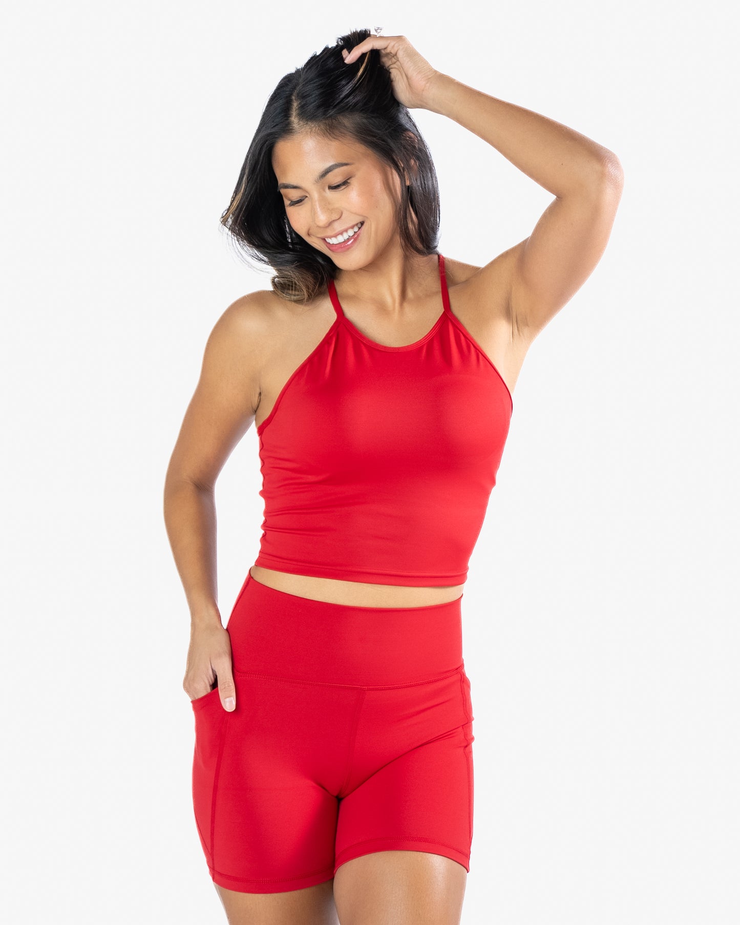 Lux Thin Strap Crop Tank - Cherry