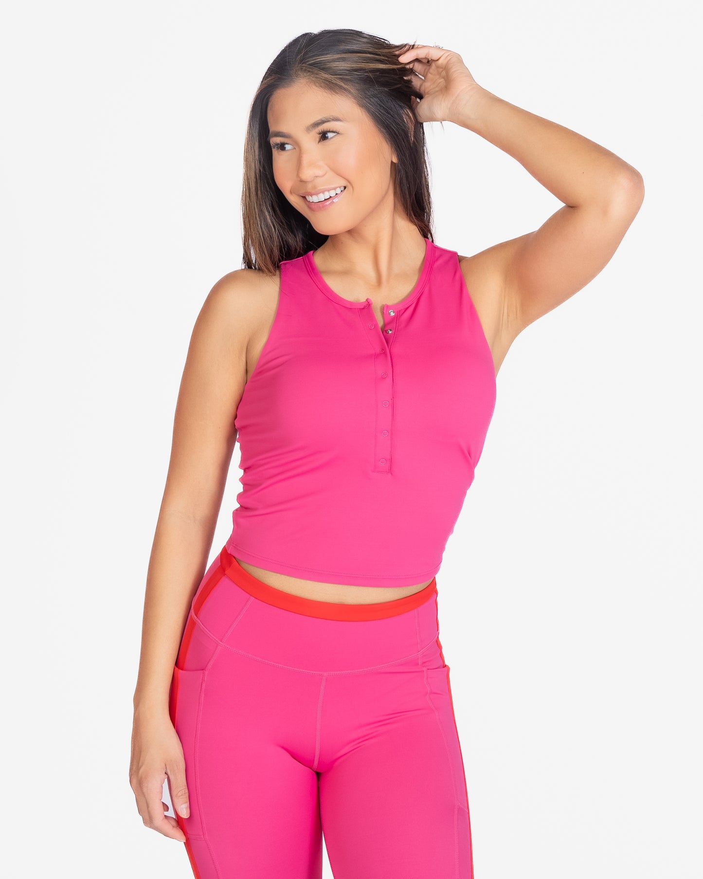 Lux Vinyasa Henley Crop Top - Hibiscus