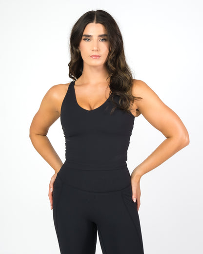 Shakti Ribbed Tank (Mid-Length)  - Black