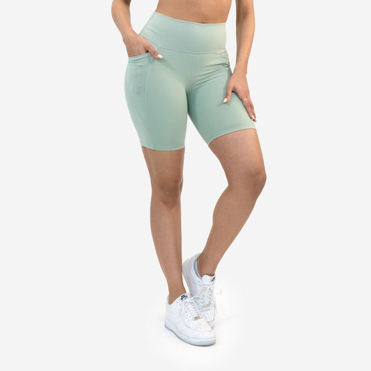 Senita Athletics Womens Biker Shorts Size XL White Green Leaf Print Athletic  Gym